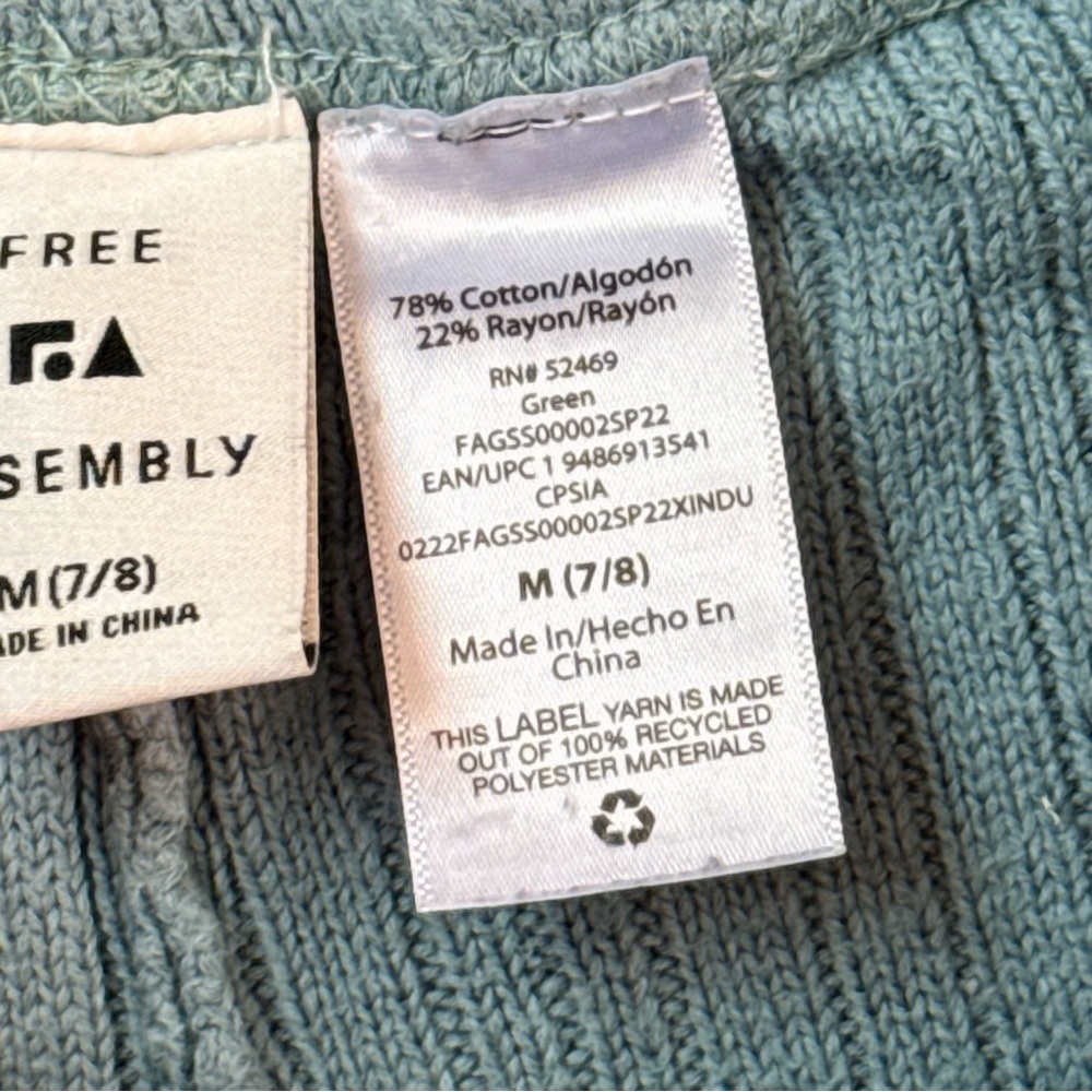 Free Assembly Ribbed Knit Lounge Set Blue Green Teal Size M 7/8 Girls Top Short - Picture 3 of 9